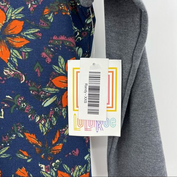Lularoe Randy Womens Baseball Tee T Shirt Raglan Floral Blue Orange XXS NEW - Picture 5 of 7